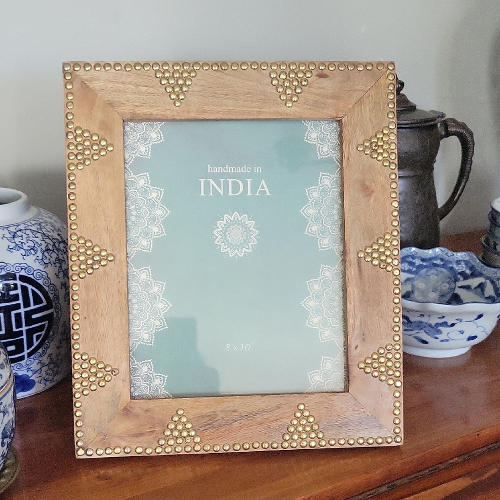 Handmade Mango Wood 8 X 10 Photo Frame with Brass Stud Accents